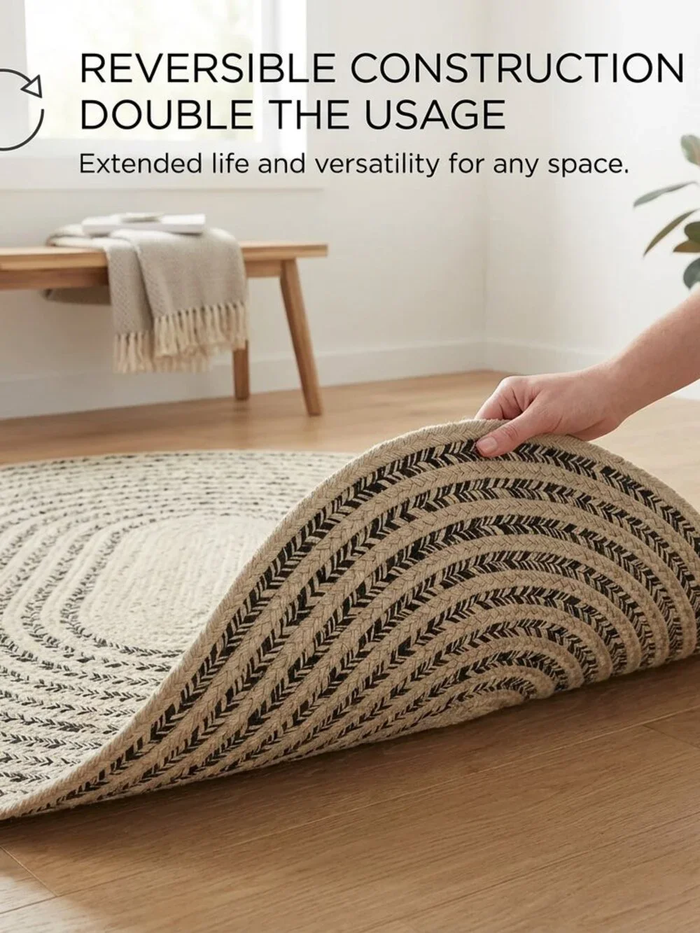 Raleigh Solid Beige And Black Braided 55% Cotton/45% Polyester Area Rug 20